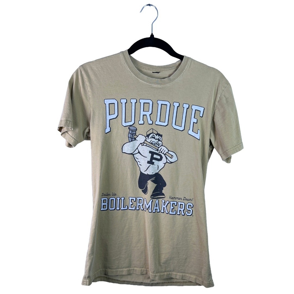 Purdue Boilermakers T-Shirt Vintage Mascot Tan Men's S Streetwear Preppy